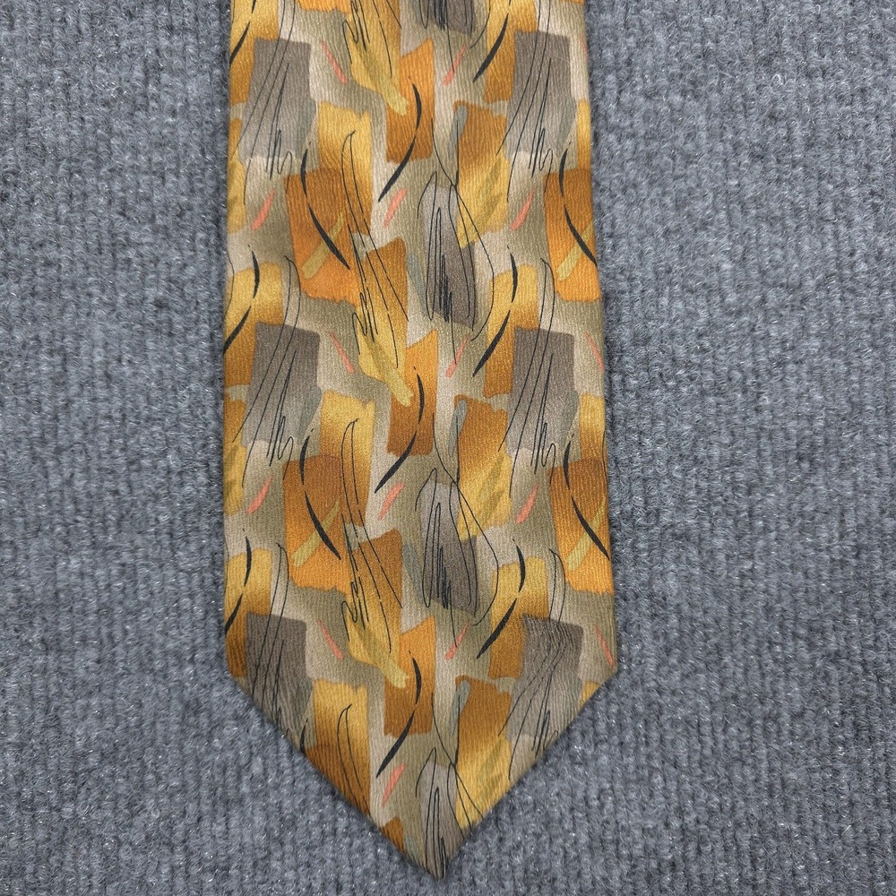J Garcia Tie Mens One Size Gold Silk Abstract Geometric Print Necktie Jerry - Picture 2 of 8